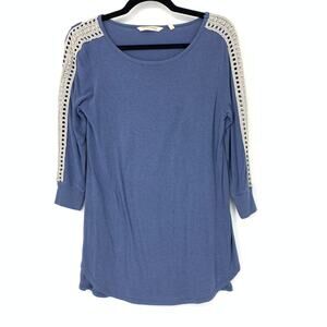 Soft Surroundings Tunic Tee Women's Size S Cassidie Lace Crochet Trim Blue
